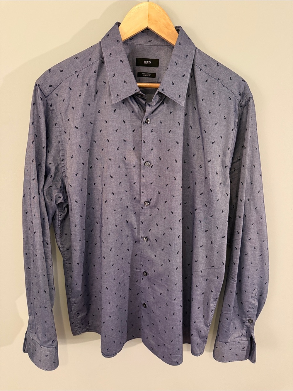BOSS Men's Light Blue Micro-Pattern Long-Sleeve Shirt